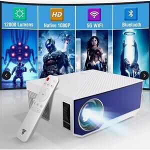 Wielio 1080P Projector – 12000 Lumen 4K Portable Home Video WiFi & Bluetooth